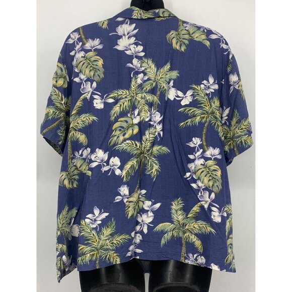 Hilo Hattie Women Size XL Extra Large Aloha Hawaiian Top Shirt Blue Floral EUC - Picture 4 of 7
